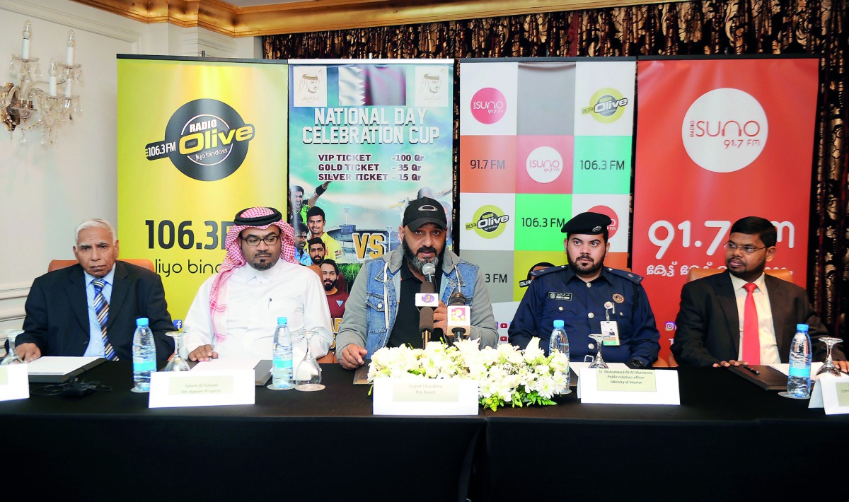 FROM LEFT: Manzoor Ahmed from QCA, Salem Al Fuhaid,  Ibn Ajayan Projects, Sajjad Hussain Chaudhary CEO Pro Event,  Lt. Muhammad Ali Al Muraizeeq, PRO Ministry of Interior, and Faisal Al Hudawi, Community Reach Out Coordinator MOI, during a media conferenc