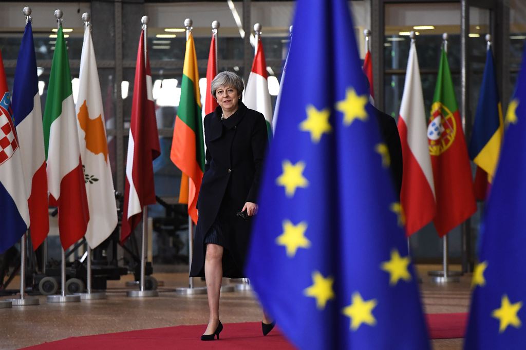 Britain's Prime minister Theresa May arrives to attend the first day of a European union summit in Brussels on December 14, 2017. (AFP / EMMANUEL DUNAND)