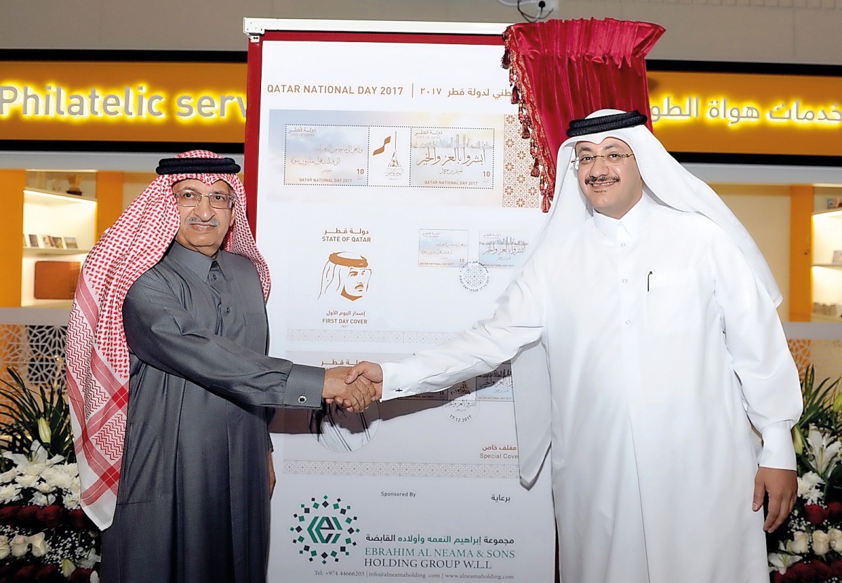 Officials launching Qatar National Day 2017 Stamp at a function in Doha yesterday. Pic: Salim Matramkot/ The Peninsula