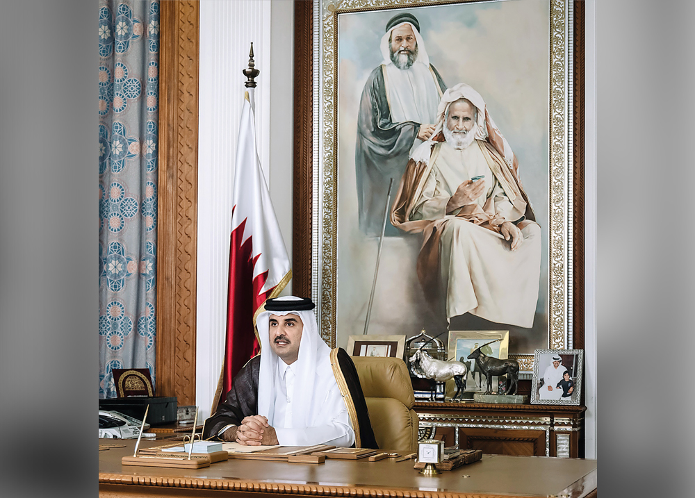 A file photo of Emir H H Sheikh Tamim bin Hamad Al Thani addressing the nation.
