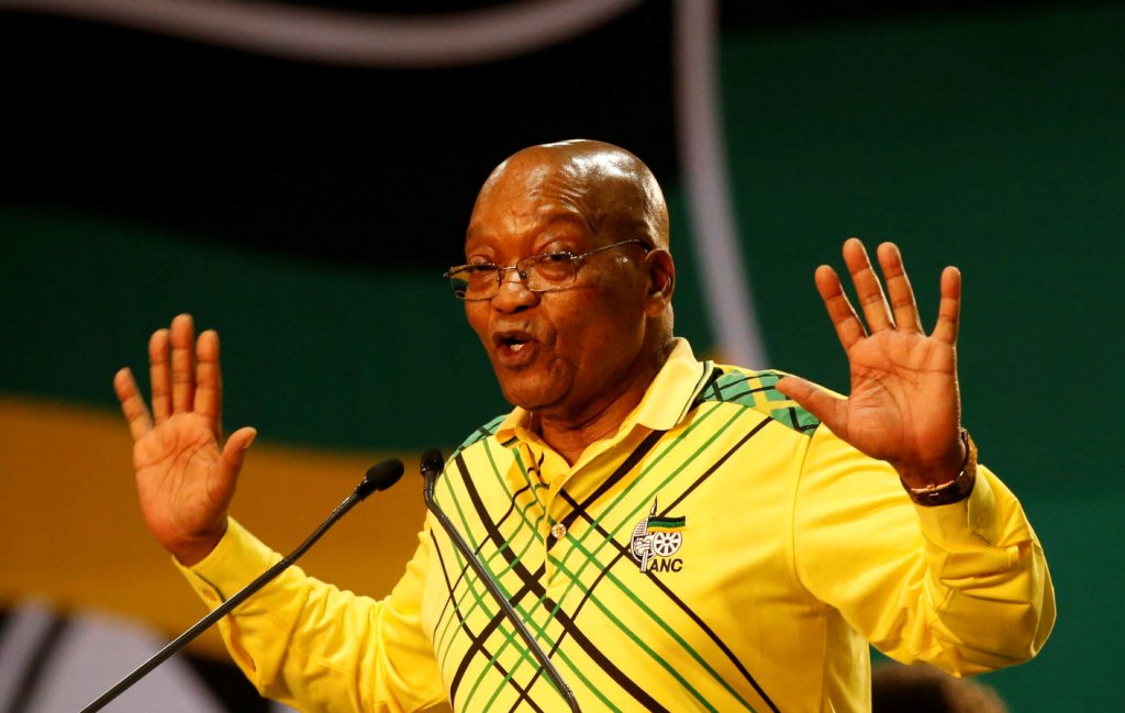 FILE PHOTO: President of South Africa Jacob Zuma gestures during the 54th National Conference of the ruling African National Congress (ANC) at the Nasrec Expo Centre in Johannesburg, South Africa December 16, 2017. REUTERS/Siphiwe Sibeko/File Photo