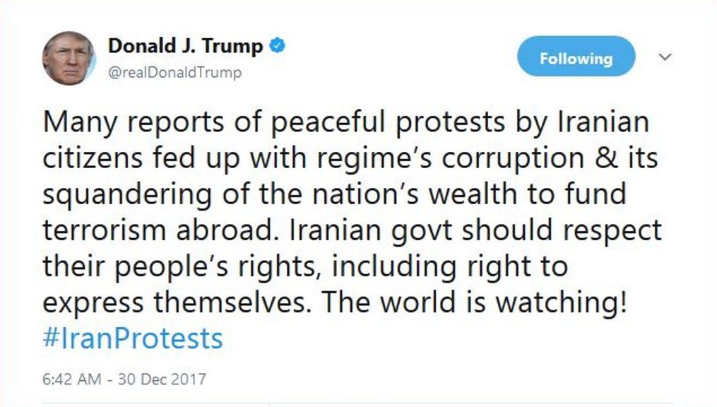 Image of the post taken from President Donald Trump's official twitter page.