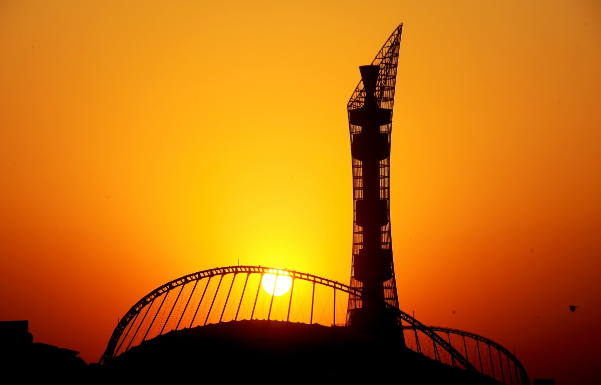 The last sunset of the year 2017 as seen over the Khalifa International Stadium, which is the first stadium ready to host the FIFA World Cup 2022.   Pic: Salim Matramkot / The Peninsula