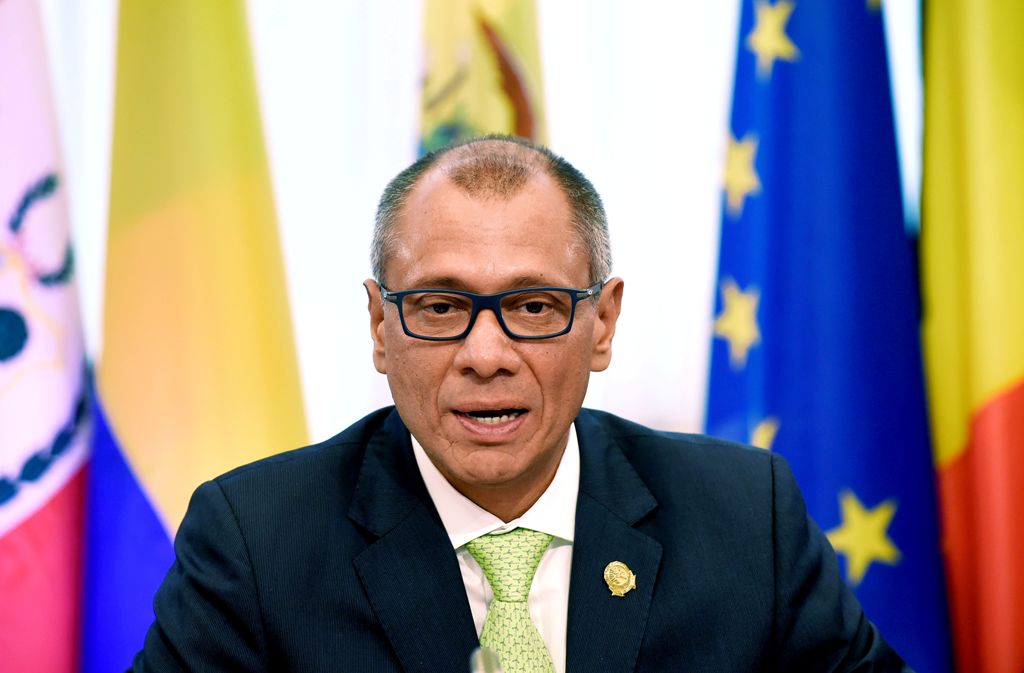 This file picture taken on November 11, 2016 shows Ecuadorean Vice President of Jorge Glas attending the signing of the 