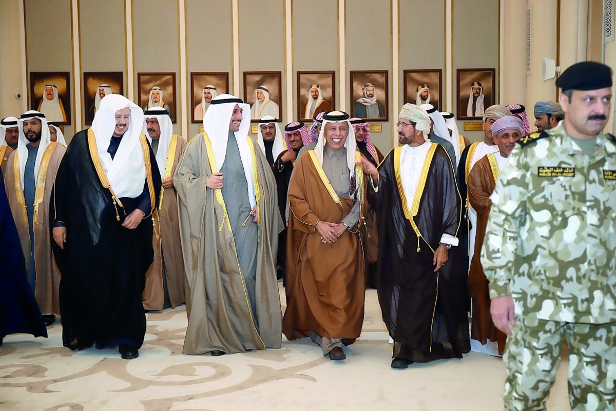Speaker of the Advisory Council H E Ahmed bin Abdullah bin Zaid Al Mahmoud with other Speakers at the Kuwait National Assembly.