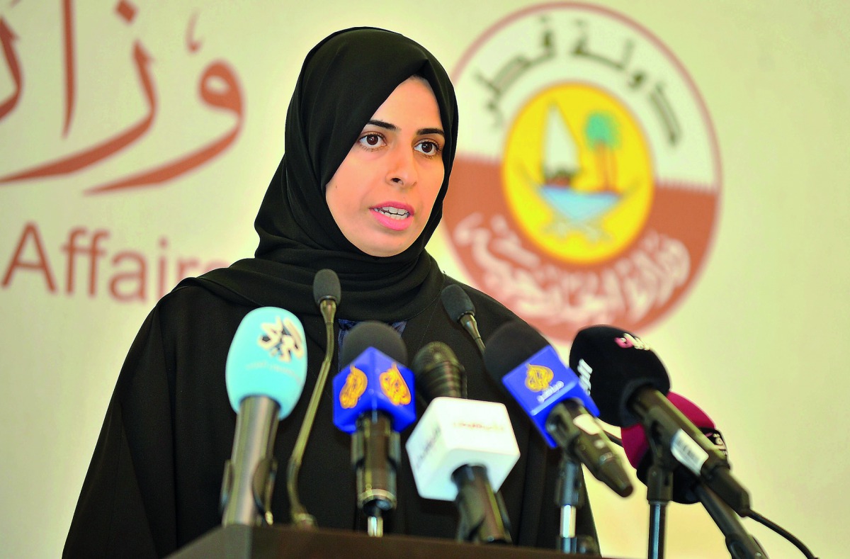 Lulwah Al Khater, Foreign Ministry Spokesperson, addressing a press conference at the Ministry of Foreign Affairs office, yesterday. Pic: Baher Amin / The Peninsula