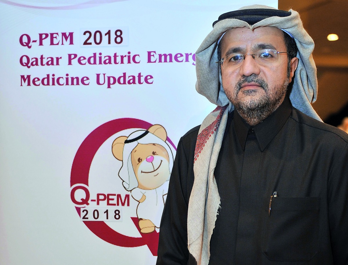 Dr. Khalid Al Ansari, Chairman of the Department of Emergency Medicine at Sidra Medicine and Medical Director of Pediatric Emergency Services at HMC, during the Pediatric Emergency Medicine Conference held at Grand Hyatt Hotel yesterday.  Pic: Baher Amin
