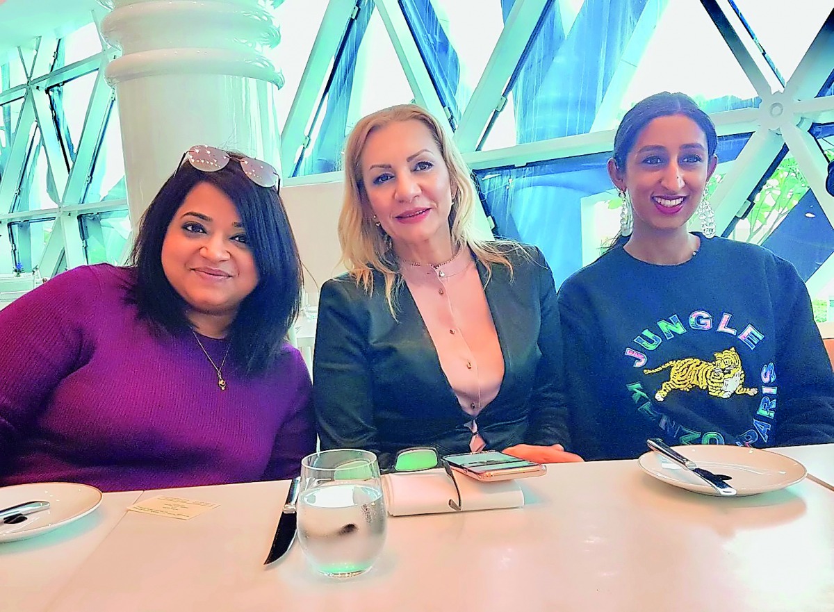FROM LEFT: Primrose Fernandes, Account Executive, Design Creationz; Daniela Lesanu, Sales Manager and Pooja Adam, Marketing and PR Manager at QLABEL at a recent Shop Qatar media event at Mondrian Doha.
