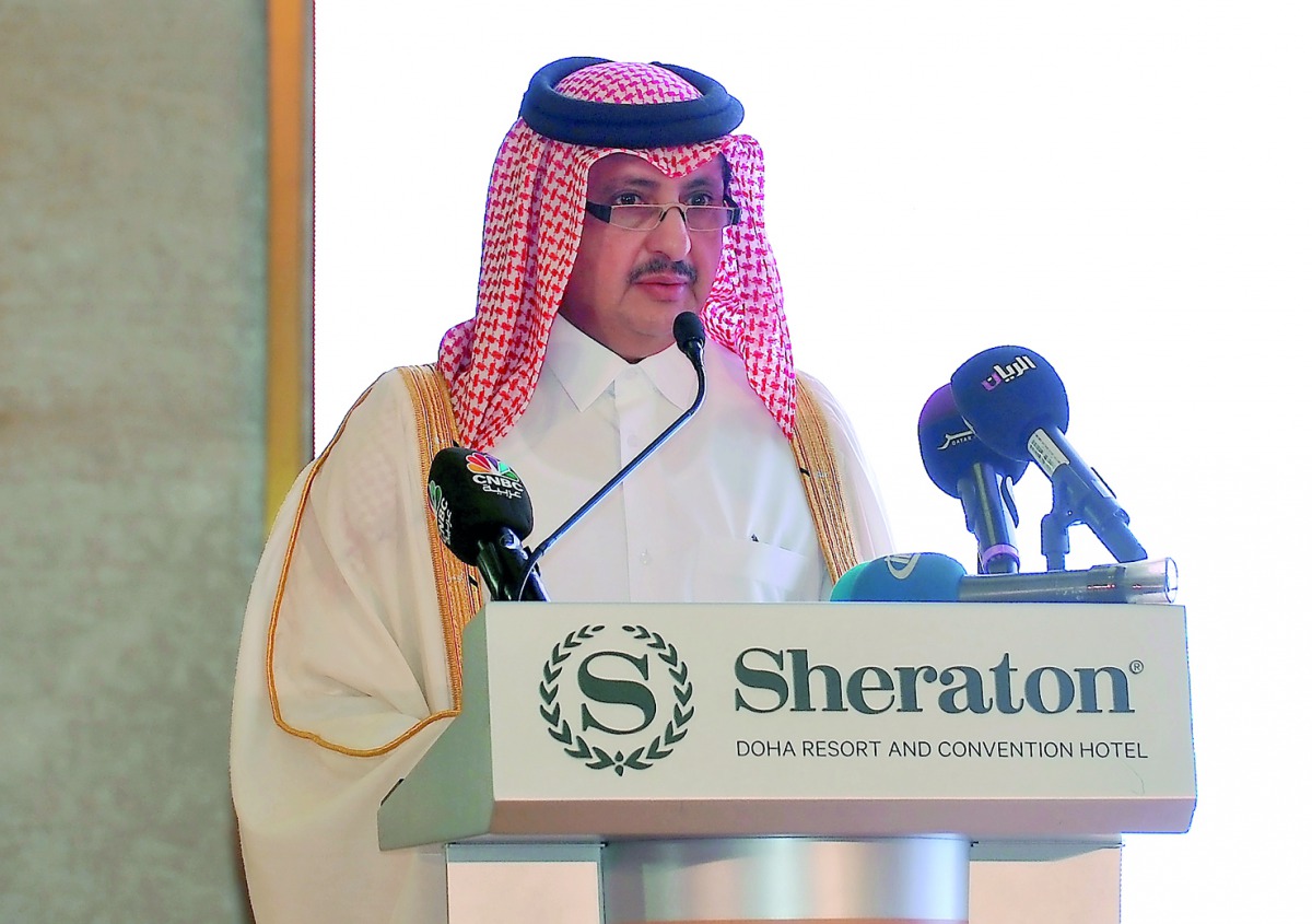 Qatar Chamber Chairman Sheikh Khalifa bin Jassim Al Thani, speaking at the Qatar-Turkey Economic Forum at Sheraton Doha, yesterday. Pic:  Kammutty VP/ The Pneinsula