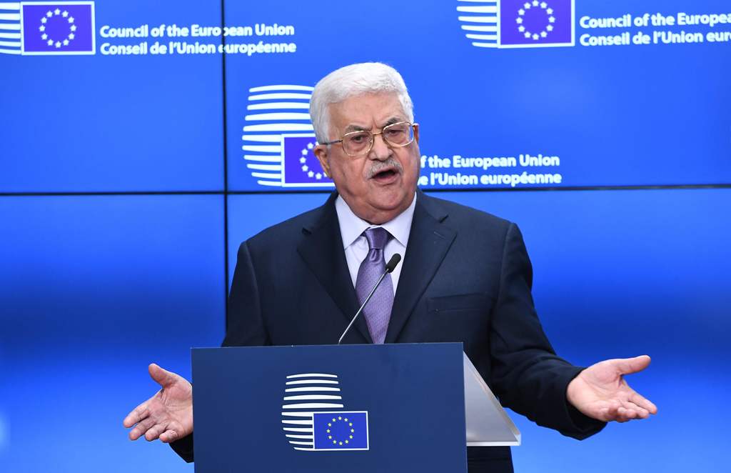 Palestinian President Mahmud Abbas speaks prior to attend a EU foreign affairs council at the European Council in Brussels, January 22, 2018. AFP / EMMANUEL DUNAND