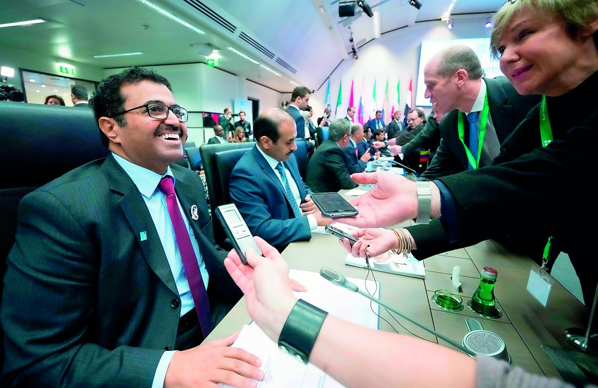 FILE PHOTO: Qatar Energy Minister H E Mohammed Bin Saleh Al-Sada is questioned by journalists as he attends the 173rd OPEC Conference in Vienna on November 30, 2017 (AFP / Joe Klamar) 