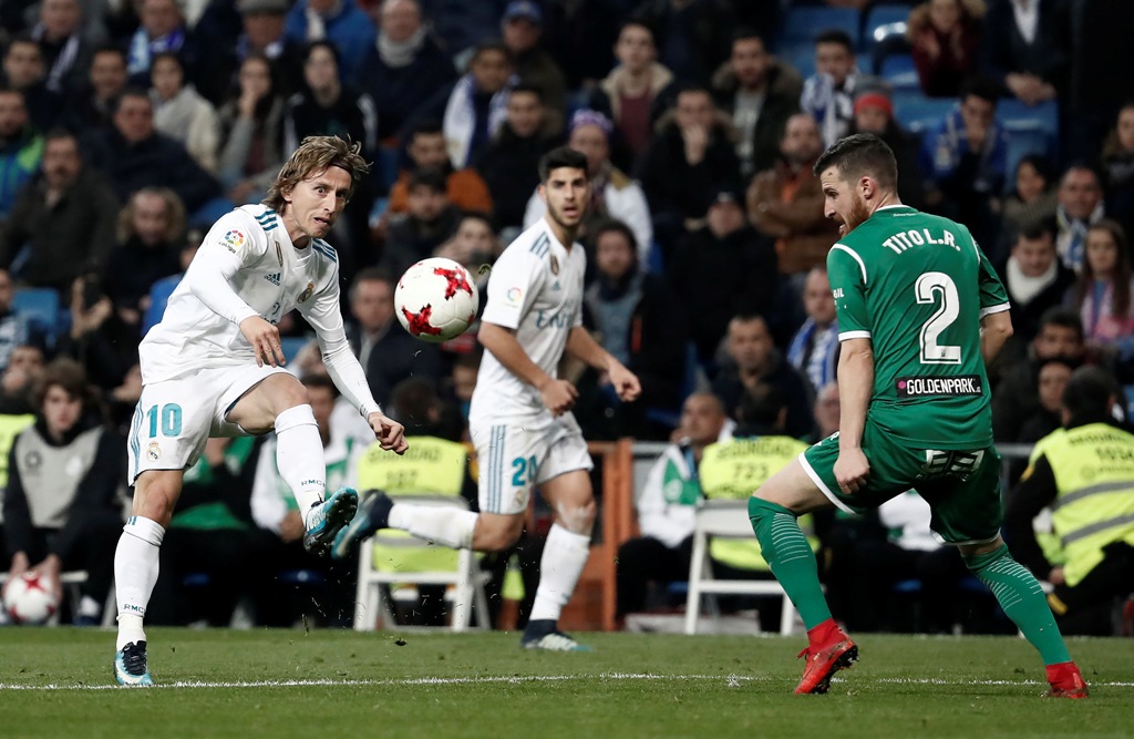 Real Madid in action against Tito (2) of Leganes during the Copa del Rey quarter final match between Real Madrid and Leganes at the Santiago Bernabeu Stadium in Madrid, Spain on January 25, 2018.  Burak Akbulut - Anadolu
