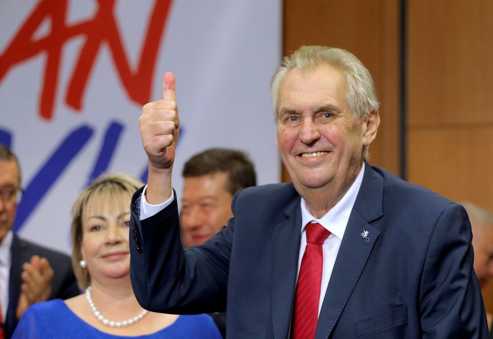 Czech President Milos Zeman reacts as he defeated pro-EU academic Jiri Drahos in the presidential election in Prague, Czech Republic, January 27, 2018. Reuters