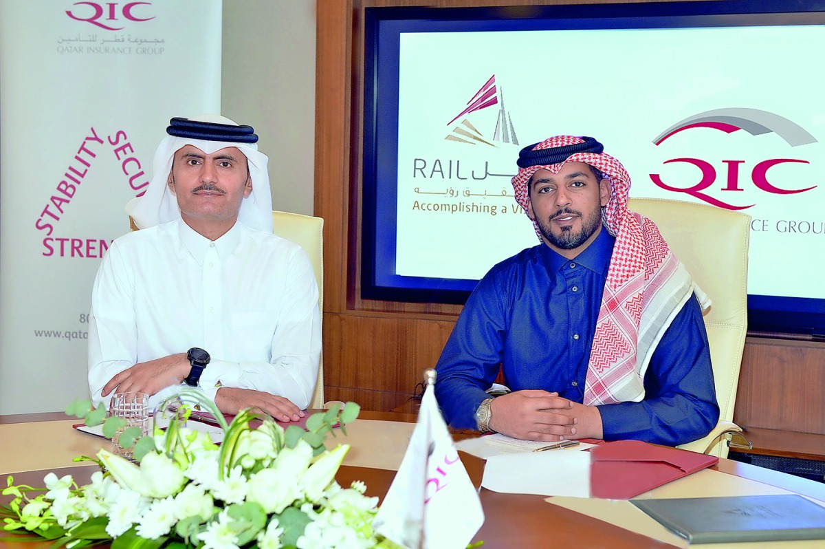 Deputy Group President & CEO of QIC Mena, Salem Al Mannai, with Deputy CEO of Qatar Rail, Hamad Ibrahim Al Bishri.