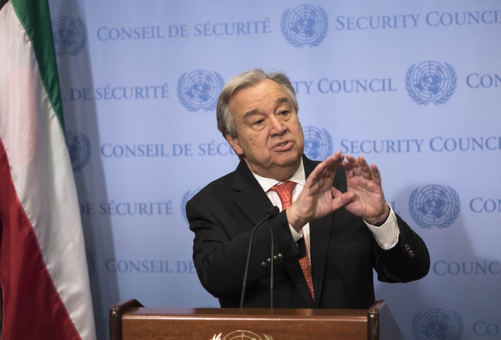 United Nations Secretary-General Antonio Guterres speaks during a press conference at UN Headquarters in New York, United States on February 2, 2018. (At?lgan Özdil - Anadolu Agency)