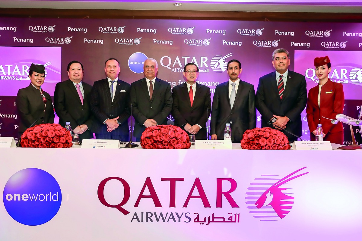 Officials and dignitaries during a ceremony to mark the launch of Qatar Airways non-stop flight to Penang in Malaysia.