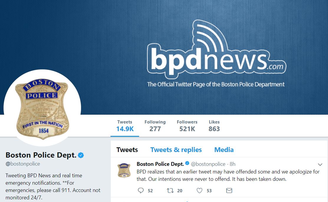 Printscreen of the Boston Police page. 