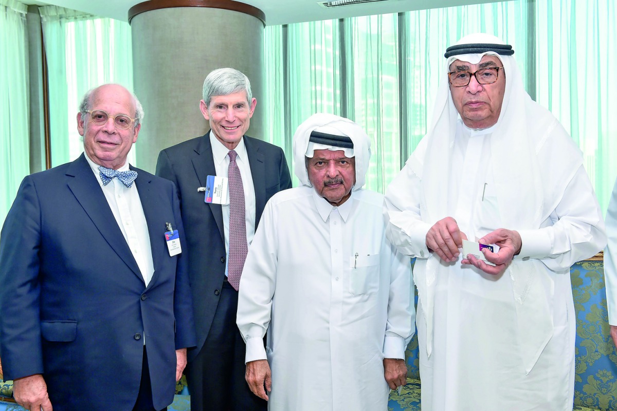 Sheikh Faisal bin Qassim Al Thani (second right), QBA Chairman; Hussein Al Fardan (right), First Deputy to the Chairman and  Norton Schwartz, President and CEO of BENS along with other BENS official during their meeting.