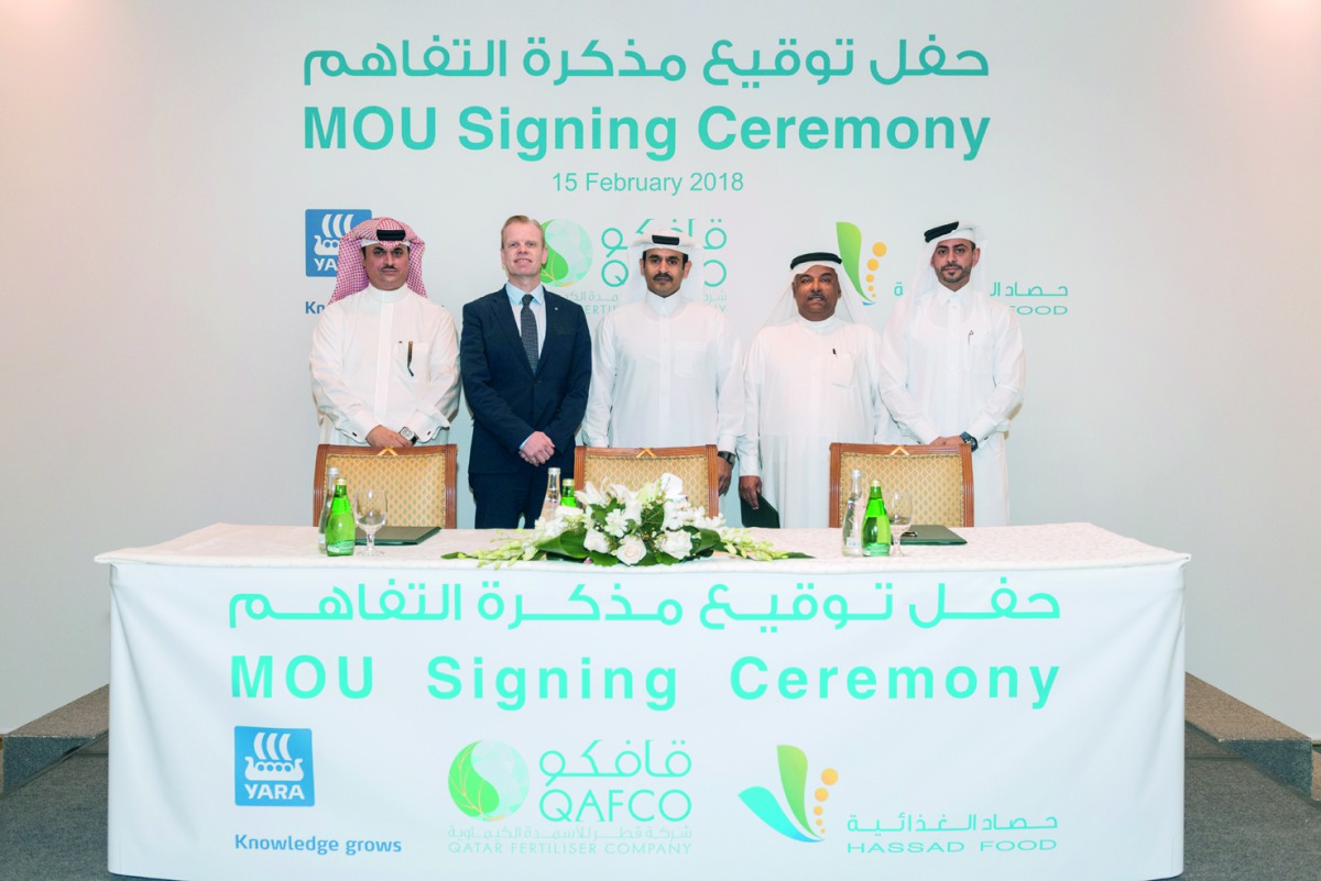 FROM LEFT:  Abdulrahman M Al Suwaidi,  CEO of QAFCO; Svein Tore Holsether, President and Chief Executive Officer of Yara International ASA; Saad Sherida Al Kaabi, the President and CEO of Qatar Petroleum; Said Mobarak Al Mohannadi, Chairman - QAFCO Board 