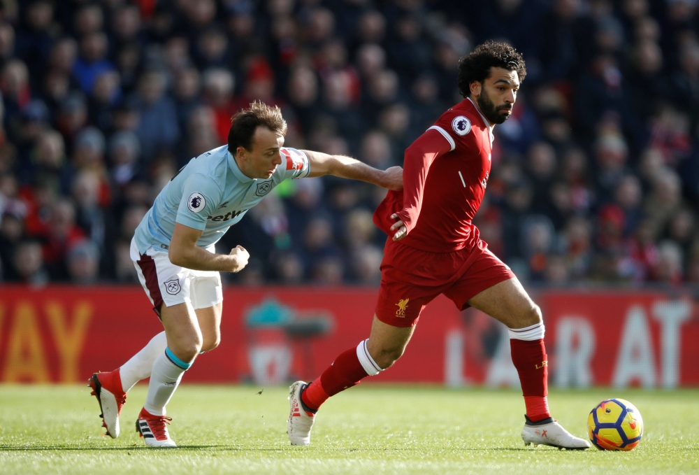 West Ham United's Mark Noble in action with Liverpool's Mohamed Salah Action Images via Reuters/Carl Recine