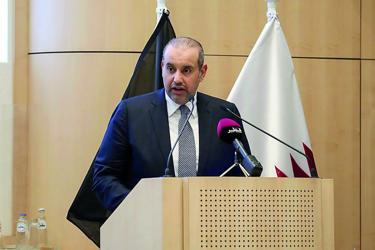 H E Sheikh Ahmed bin Jassim Al Thani, the Minister of Economy and Commerce, speaking during the inauguration of Qatar-Belgium Economic Forum in Brussels yesterday. 
