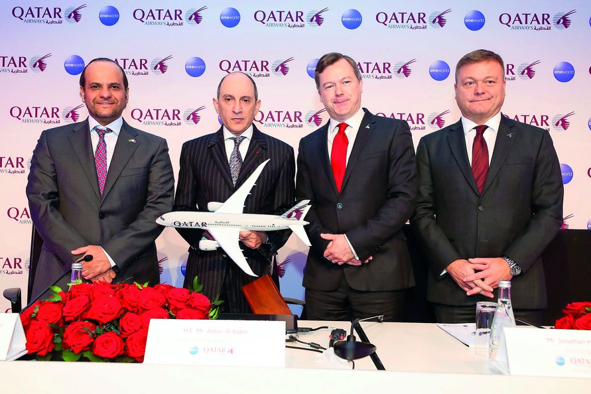 Qatar Airways Group Chief Executive Akbar Al Baker (second left) with other officials during the event. 