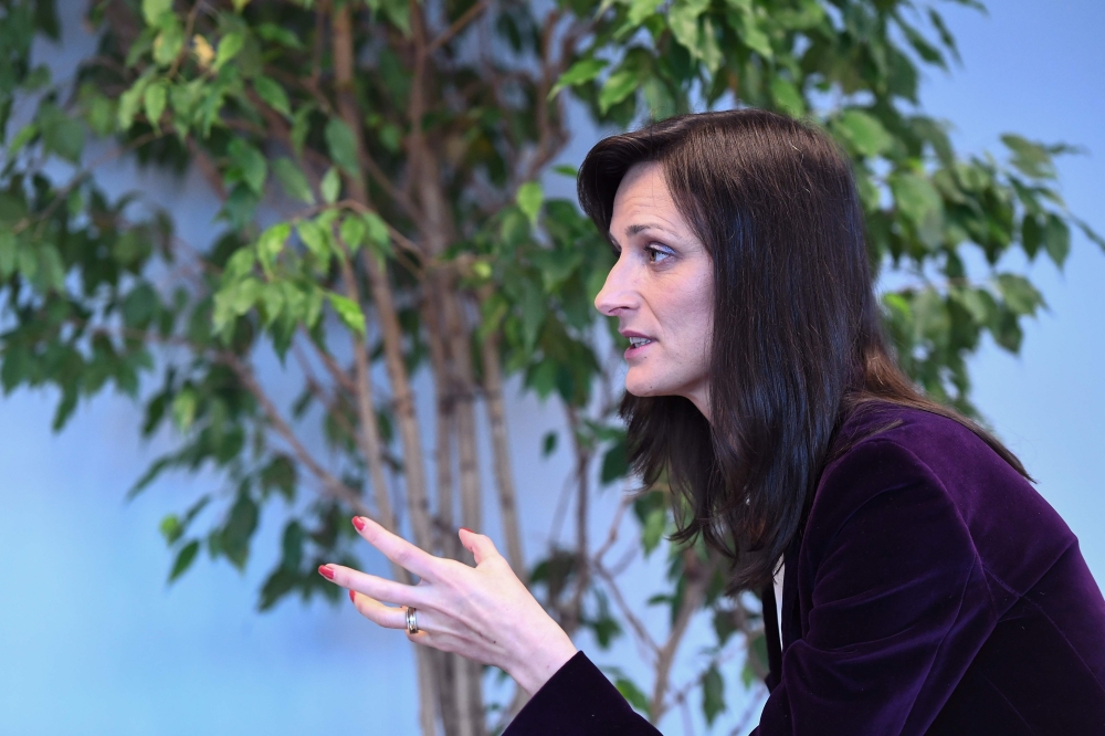 European Commissionner for Digital Economy and Society Mariya Gabriel gives an interview with Agence France-Presse (AFP) at the European Commission in Brussels on March 8, 2018. The EU's top official charged with fighting Fake news says Europe needs to re