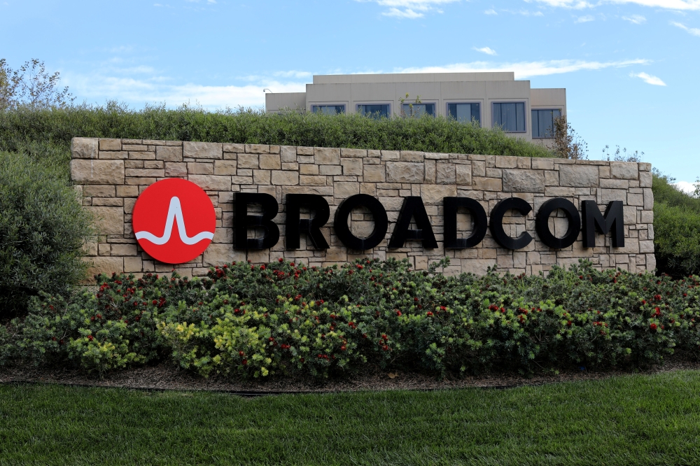 A sign to the campus offices of chip maker Broadcom Ltd is shown in Irvine, California, U.S., November 6, 2017. Reuters/Mike Blake 