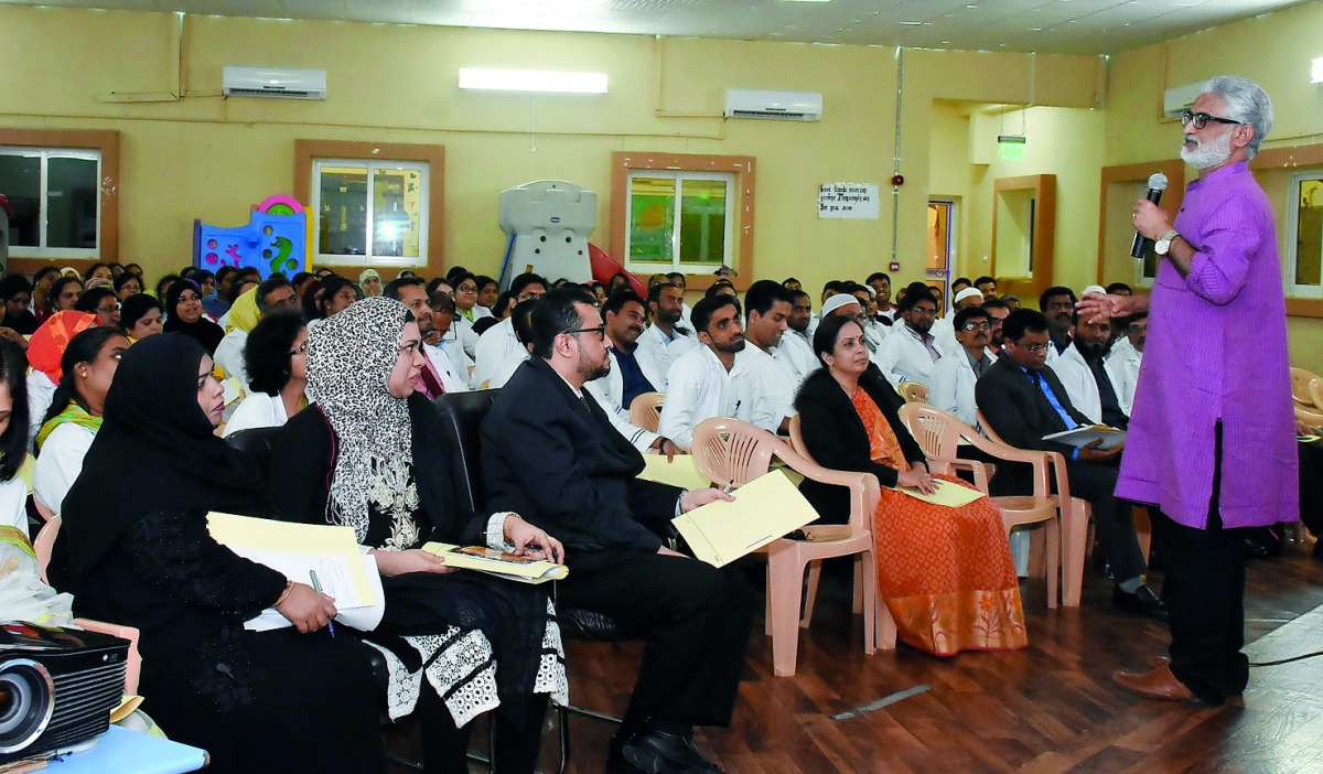 Dr T P Sasikumar, an expert, shares his views during a course for teachers at Ideal Indian School. 