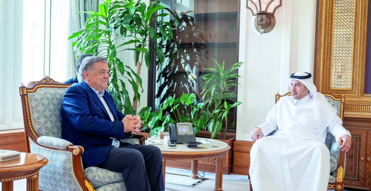 Prime Minister and Interior Minister H E Sheikh Abdullah bin Nasser bin Khalifa Al Thani with the Chair of the Human Rights Committee of the European Parliament, Antonio Panzeri, yesterday. 