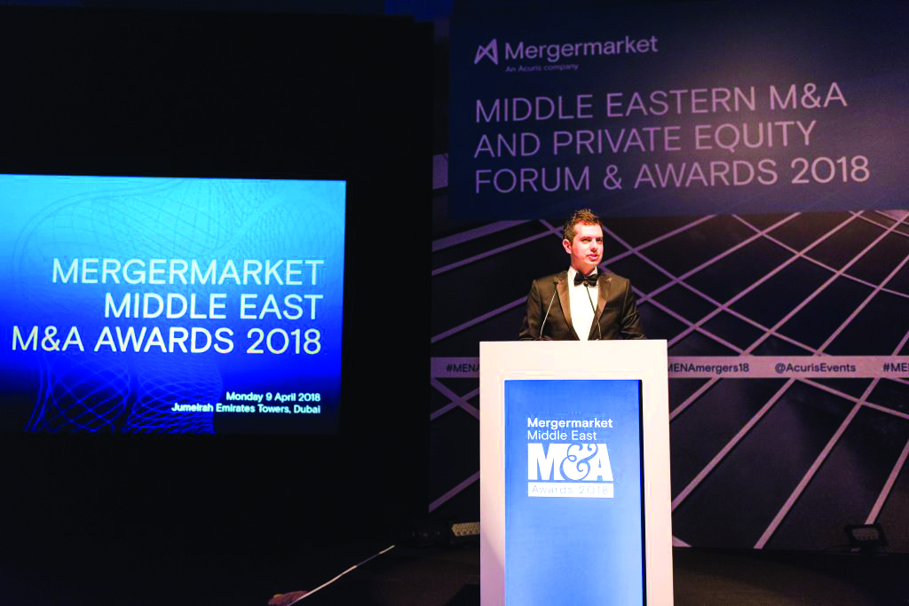 Matthew Robinson, Events Director of EMEA speaking at M&A Awards 2018.