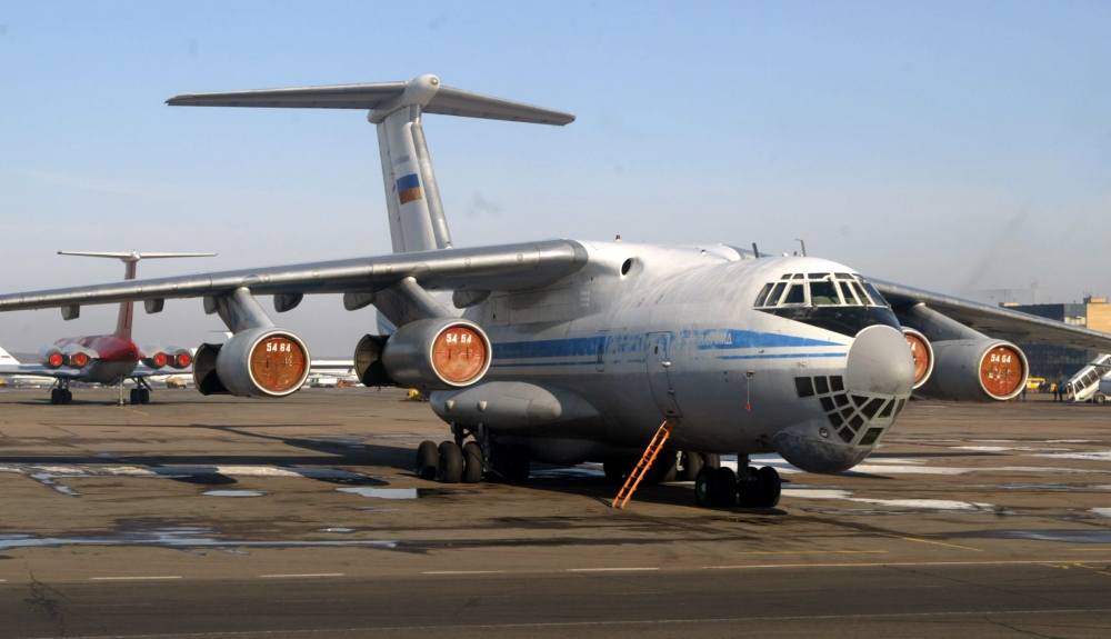 (FILES) In this file photo taken on March 04, 2004 a Russian Ilyushin 76 (IL-76) plane is seen at Moscow's airport. AFP / STR