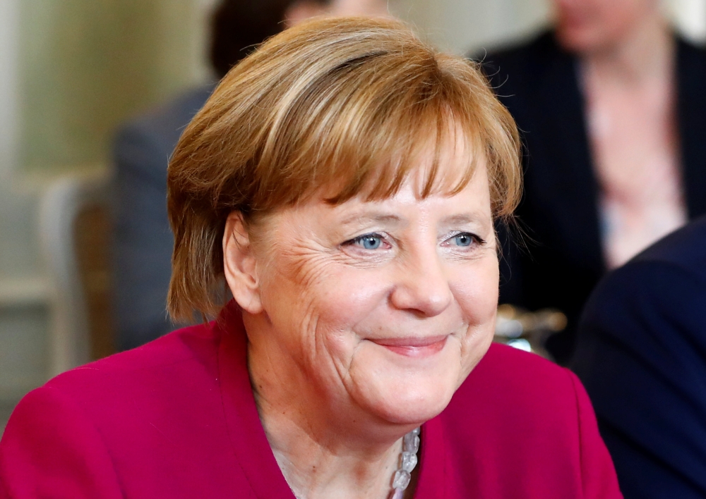 German Chancellor Angela Merkel at the German government guesthouse Meseberg Palace in Meseberg, Germany, April 11, 2018. REUTERS/Fabrizio Bensch
