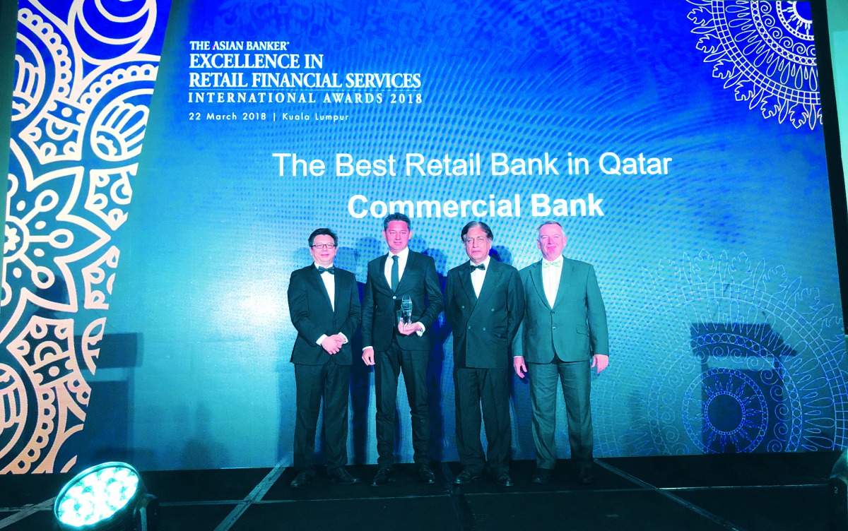 A Commercial Bank official with other officials after receiving the ‘Best Retail Bank in Qatar for 2018’ award by the Asian Banker in Kuala Lumpur, Malaysia.