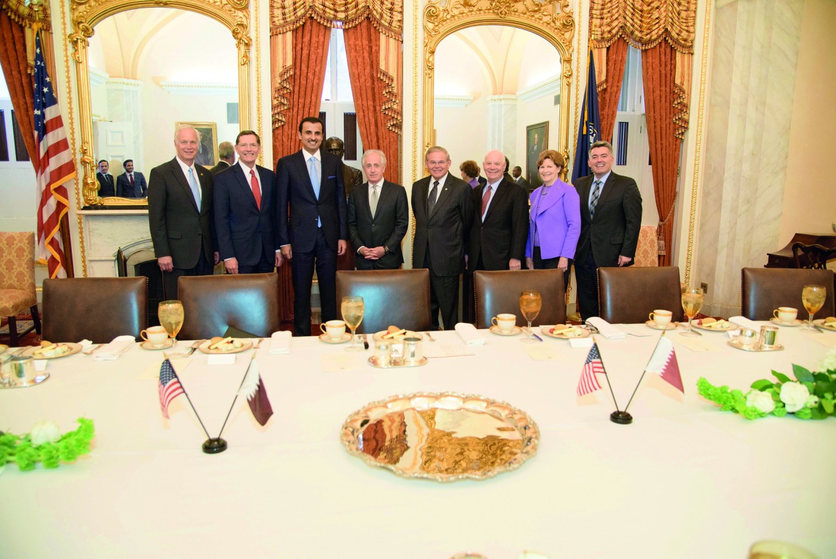 Emir H H Sheikh Tamim bin Hamad Al Thani with the Chairman and members of the US Senate Committee on Foreign Relations.