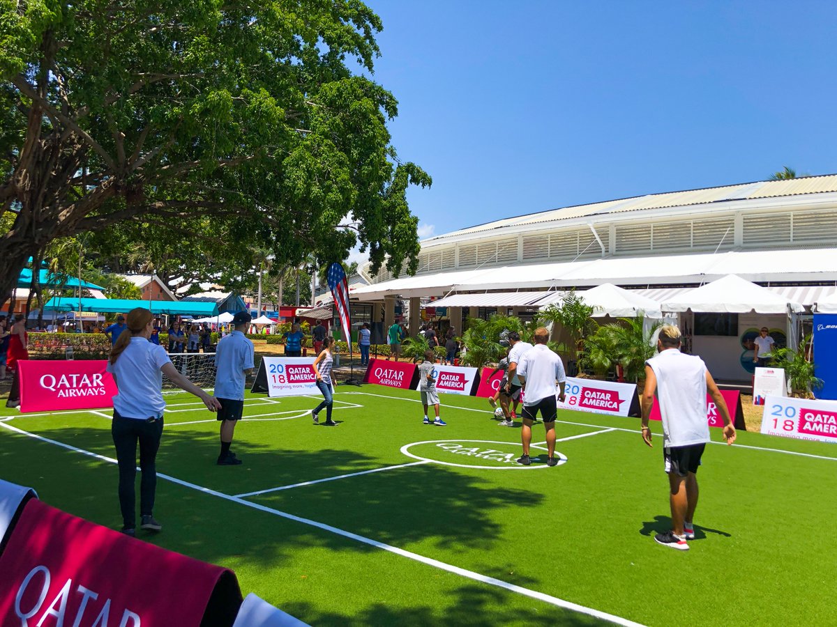 A football pitch at the exhibition venue in Miami #QatarRoadshow 