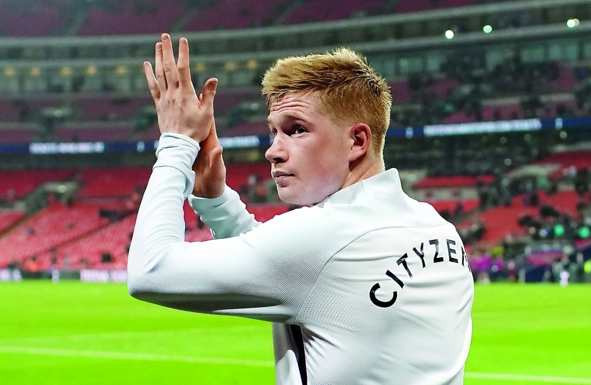 Manchester City's Kevin De Bruyne celebrates after the match against Tottenham Hotspur, Wembley Stadium, London, April 14, 2018  Reuters/David Klein 
