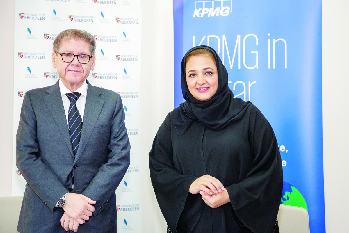 Dr Sheikha Aisha bint Faleh Al Thani (right), Chairperson and Founder of the Al Faleh Group; with Ahmed Abu Sharkh, Senior Country Partner, KPMG.
