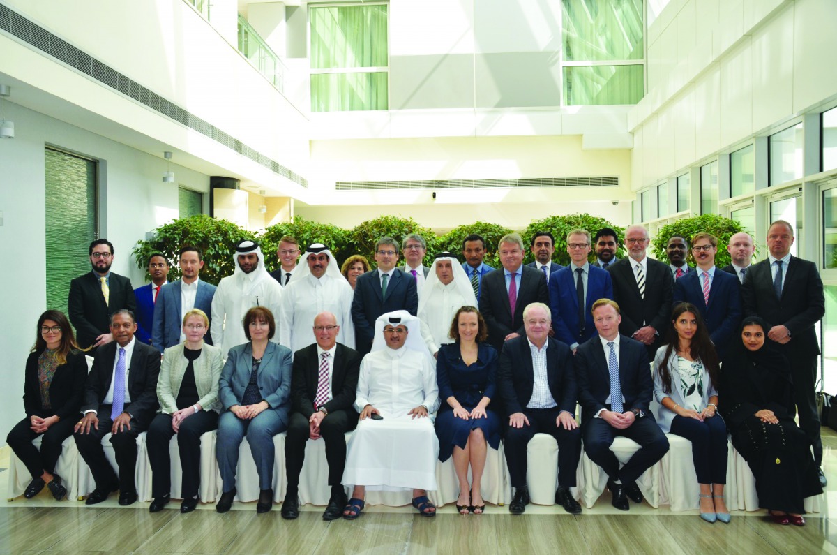 Abdulla bin Nasser Turki Al Subaey, Chairman of Civil Aviation Authority; Akbar Al Baker, CEO of Qatar Airways Group; and other members of Qatar delegation with the European delegation, headed by Carlos Acosta, Director of Air Transport International Rela