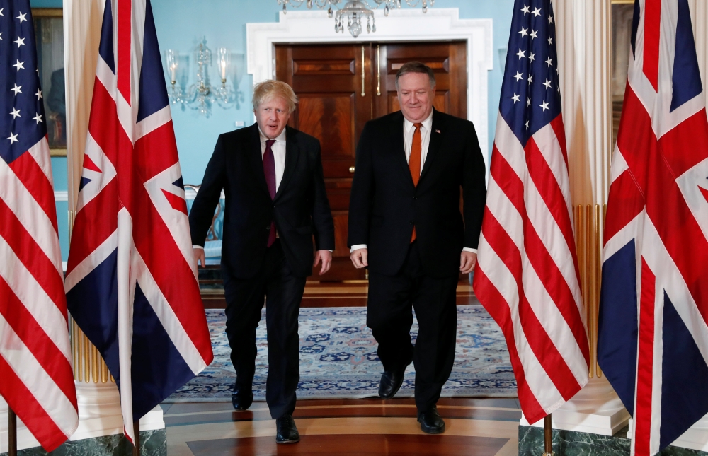 U.S. Secretary of State Mike Pompeo meets with British Foreign Secretary Boris Johnson at the State Department in Washington, U.S., May 7, 2018. REUTERS/Kevin Lamarque