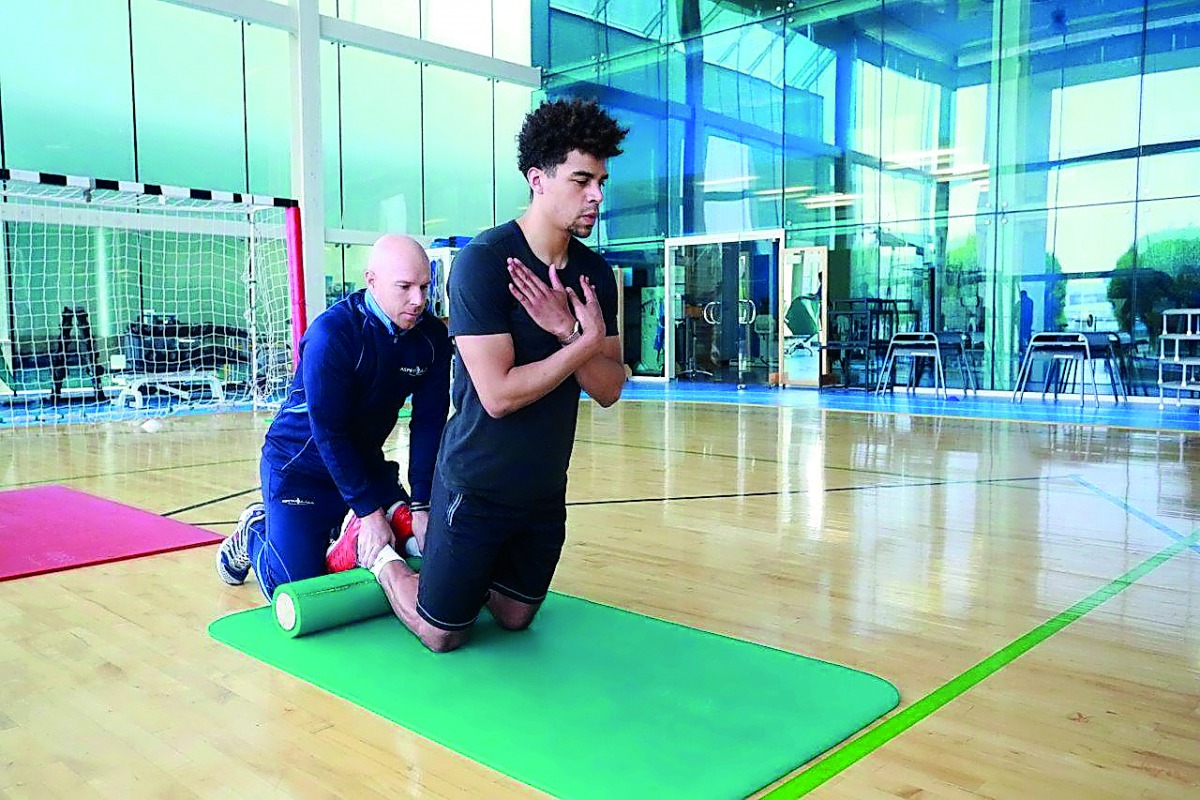 English player Tom Adeyemi during a session at Aspetar. 