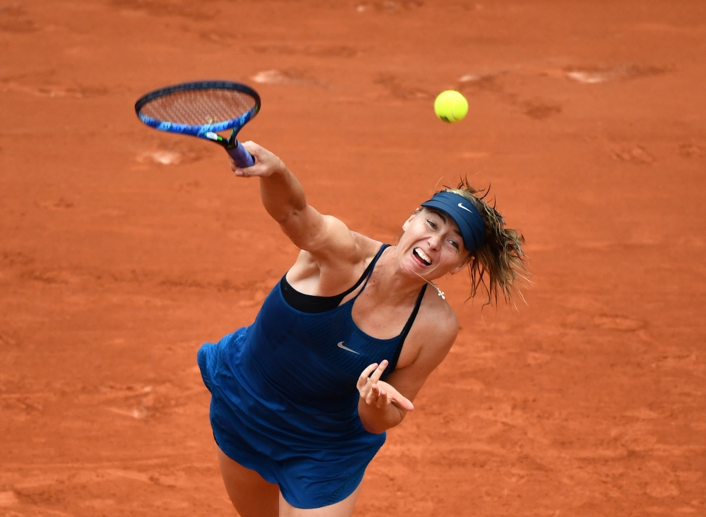 Maria Sharapova of Russia in action against Richel Hogenkamp (not seen) of Netherlands during their first round match at the French Open tennis tournament at Roland Garros Stadium in Paris, France on May 29, 2018. ( Mustafa Yalç?n - Anadolu Agency )