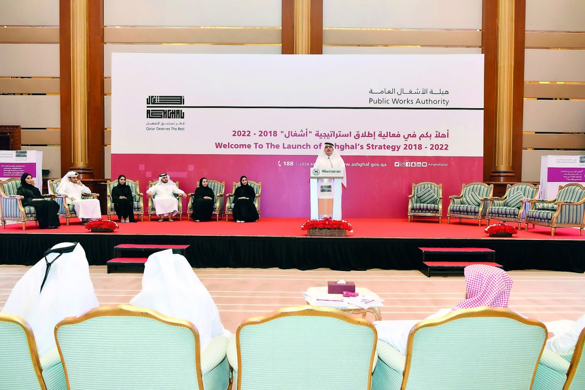 Ashghal President Dr Saad bin Ahmed Al Mohannadi speaking at the event.