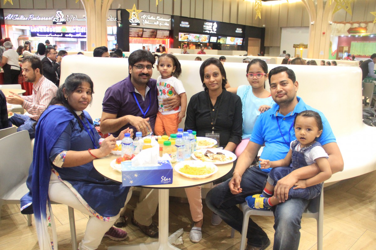 A family breaks fast at ‘Fast-a-thon’, a charity event organised by Hyatt Plaza and Qatar Charity. 