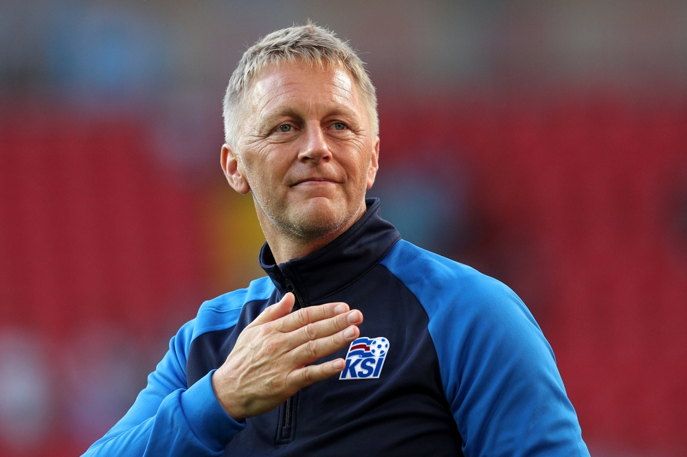 Iceland coach Heimir Hallgrimsson celebrates at the end of the match, June 16, 2018. REUTERS/Albert Gea