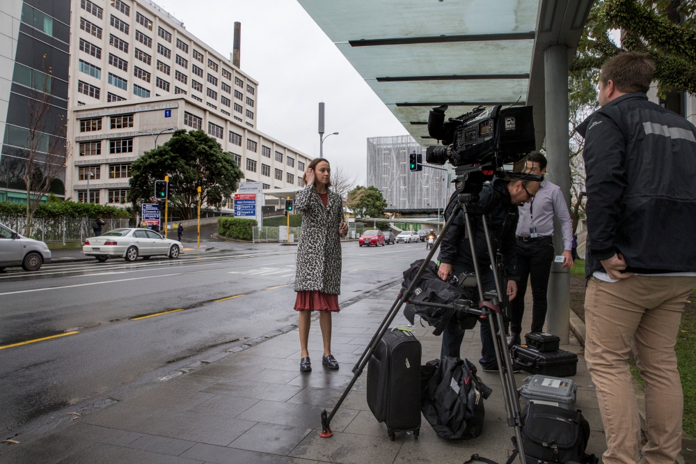 Media wait outside after New Zealand Prime Minister Jacinda Ardern was admitted to Auckland City Hospital in New Zealand, where she will be giving birth to her first child, June 21, 2018. REUTERS/Peter Meecham