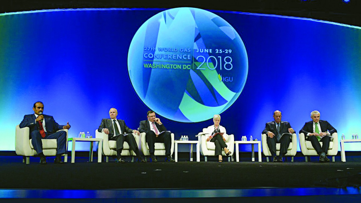 Saad Sherida Al Kaabi (left),  President & CEO,  Qatar Petroleum, speaking during a panel discussion at the 27th World Gas Conference in Washington, DC, the US.