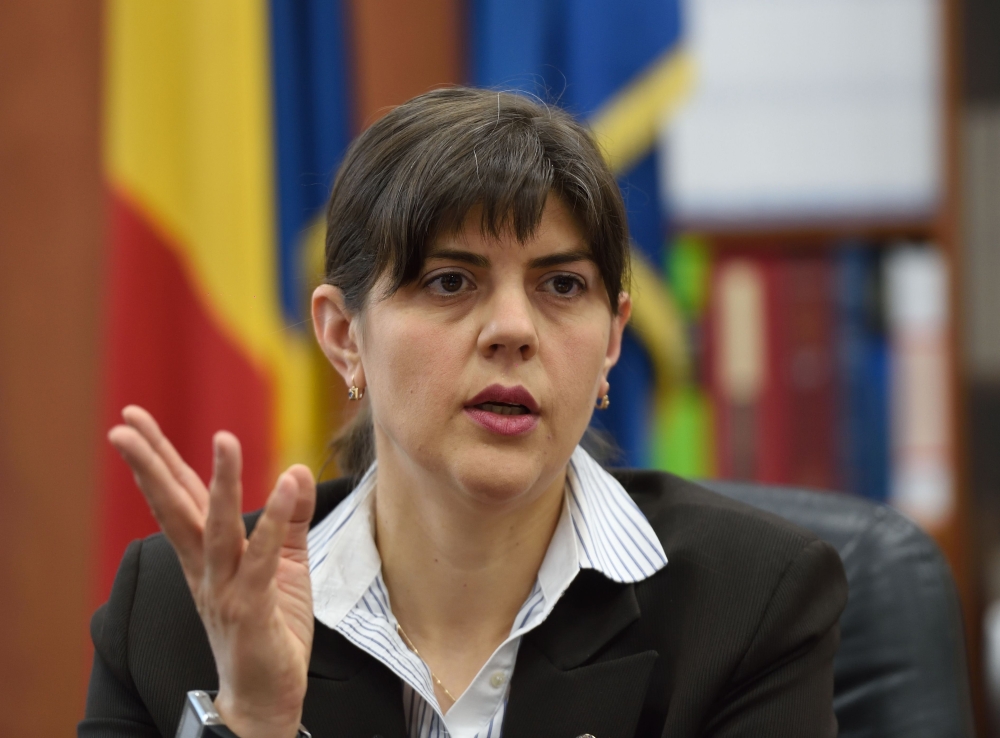 (FILES) In this file photo taken on December 6, 2016 in Bucharest, the head of National Anti corruption Department (DNA), Laura Codruta Kovesi, gestures during an interview with AFP at DNA headquarters. AFP / DANIEL MIHAILESCU 