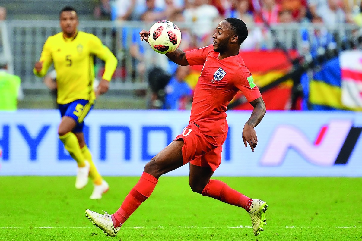 England's forward Raheem Sterling controls the ball during the Russia 2018 World Cup quarter-final football match between Sweden and England at the Samara Arena in Samara on July 7, 2018. AFP / Yuri Cortez