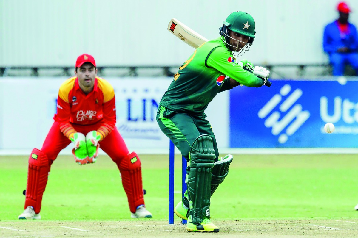Pakistan batsman Fakhar Zaman in action during the first of a 5 match ODI series cricket match between Pakistan and Zimbabwe at Queens Sports Club in Bulawayo, on July 13, 2018. AFP / Jekesai Njikizana

